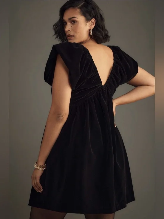 anthropologie black velvet bow dress Maeve Bow Velvet Mini Dress